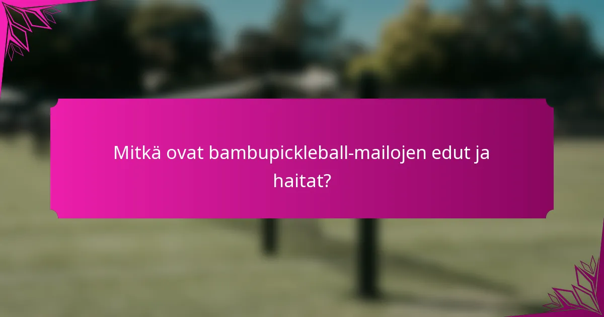 Mitkä ovat bambupickleball-mailojen edut ja haitat?